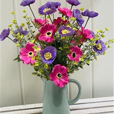 Artificial Cerise and Mauve Poppy Jug